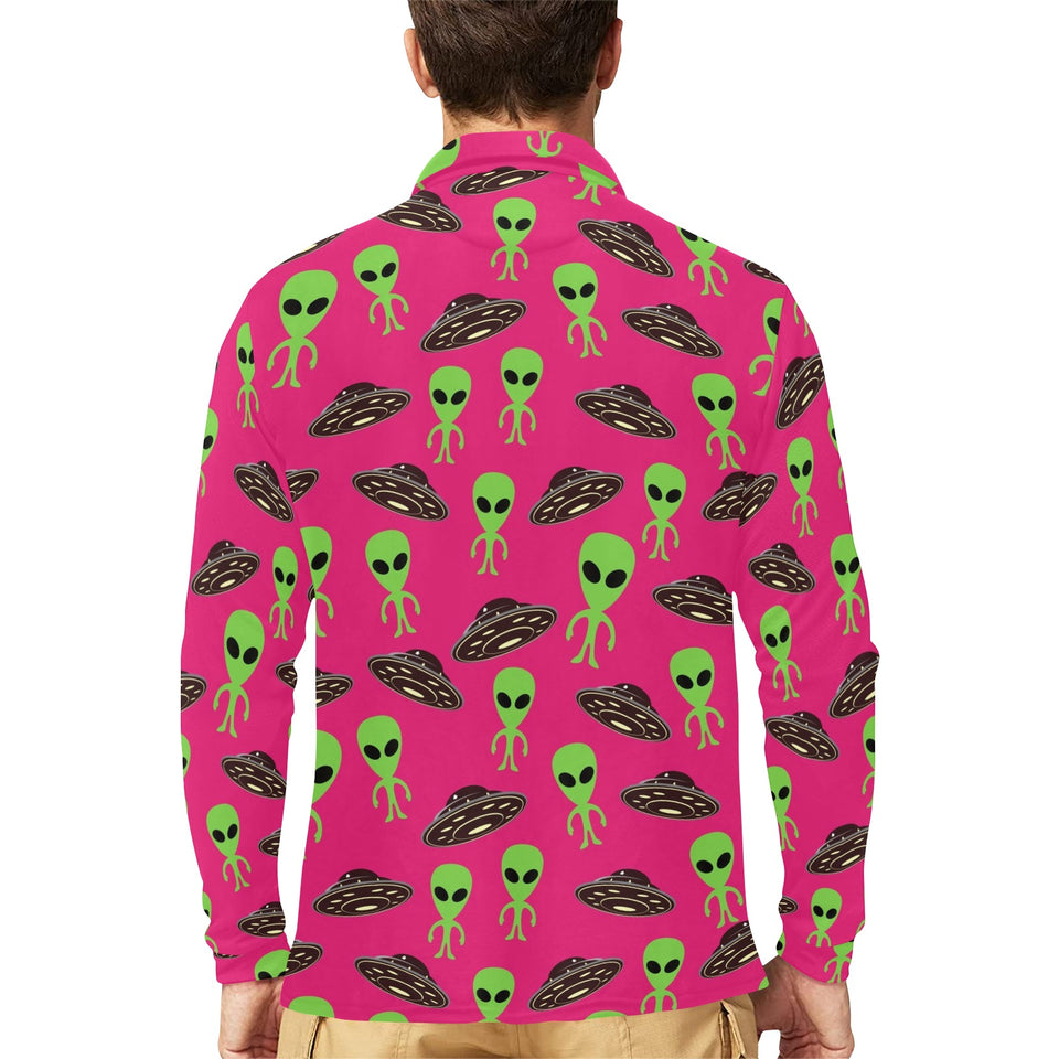 Alien Pattern Print Design 03 Men's Long Sleeve Polo Shirt