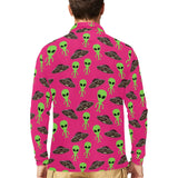 Alien Pattern Print Design 03 Men's Long Sleeve Polo Shirt