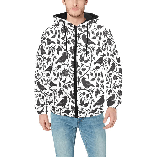 Crow dark floral pattern Men's Padded Hooded Jacket