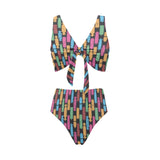 Skate Board Pattern Print Design 02 Chest Bowknot High Waisted Bikini Swimsuit