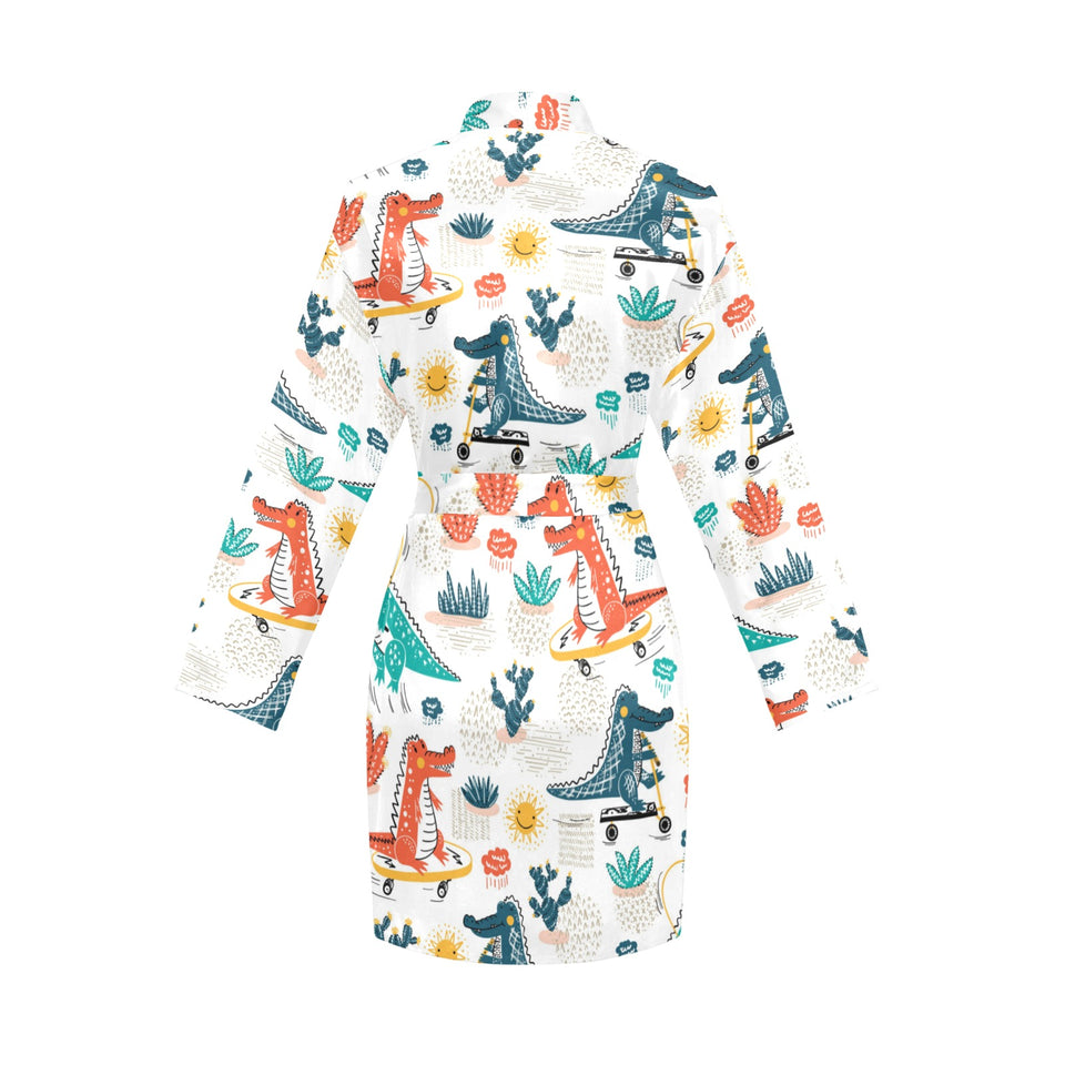 Cute Crocodile Pattern Women's Long Sleeve Belted Night Robe