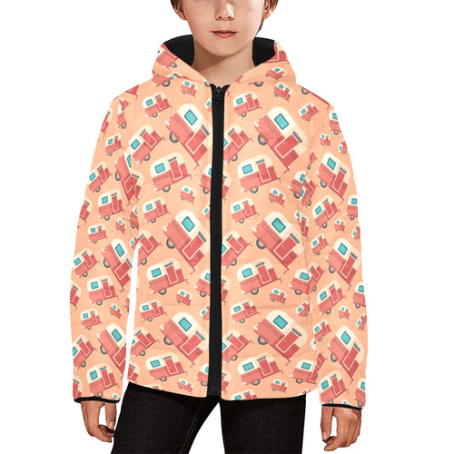 Camper Van Pattern Print Design 03 Kids' Boys' Girls' Padded Hooded Jacket