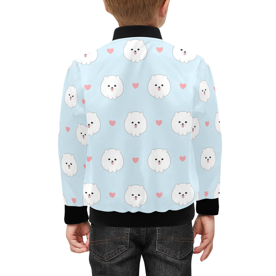 White cute pomeranian pattern Kids' Boys' Girls' Bomber Jacket