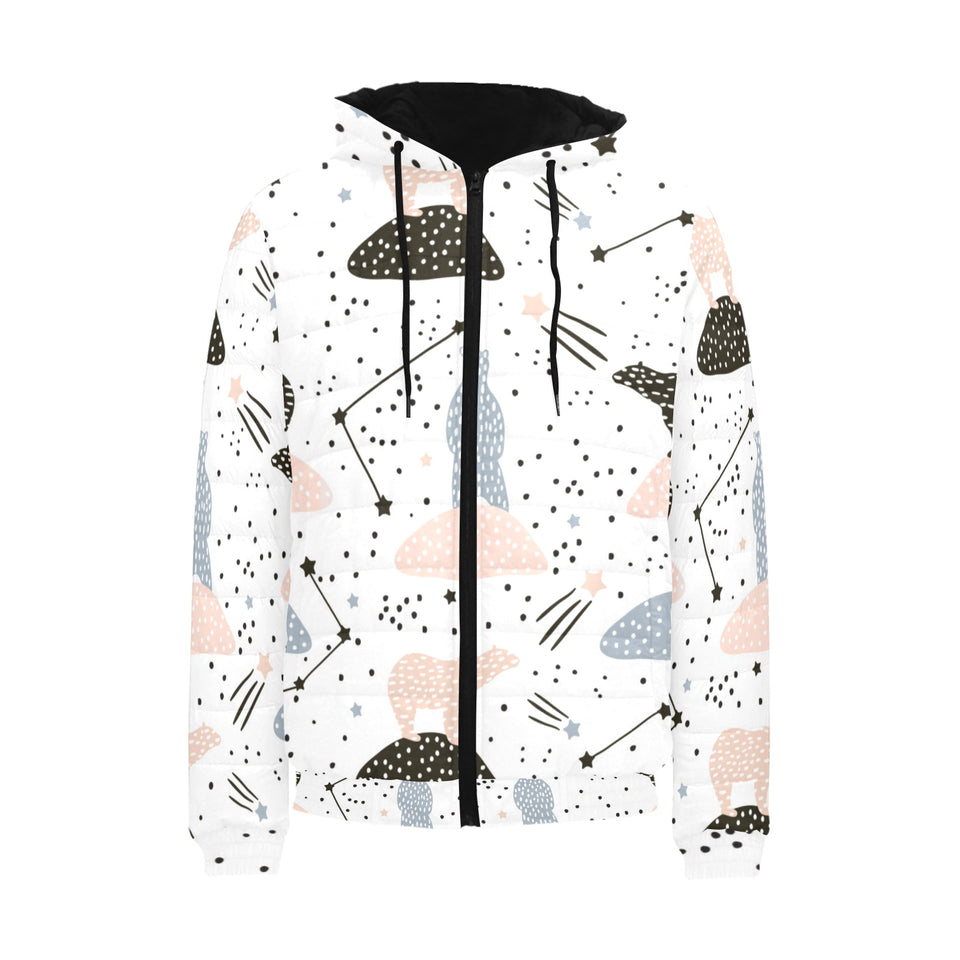 Polar bears star poka dot pattern Men's Padded Hooded Jacket