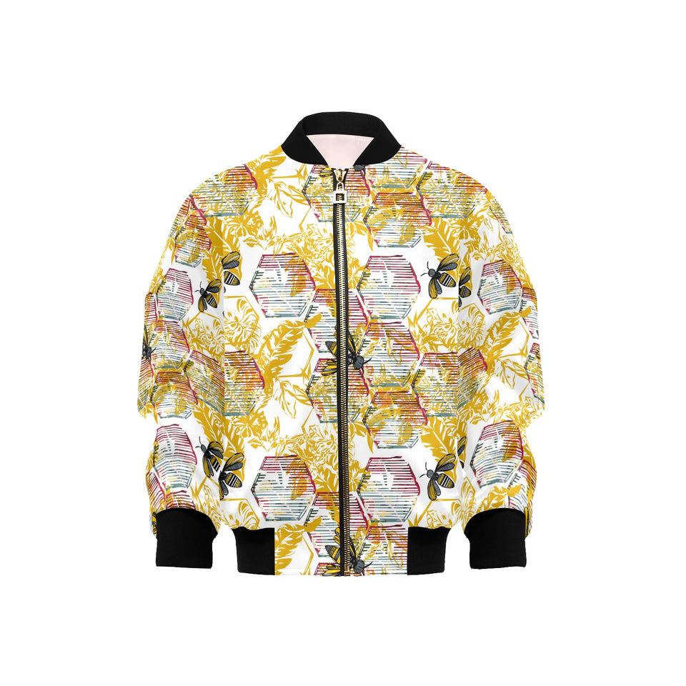 Cool Bee honeycomb leaves pattern Kids' Boys' Girls' Bomber Jacket
