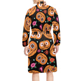 Pumpkin flowers spiderweb Halloween theme Men's Long Sleeve Belted Night Robe