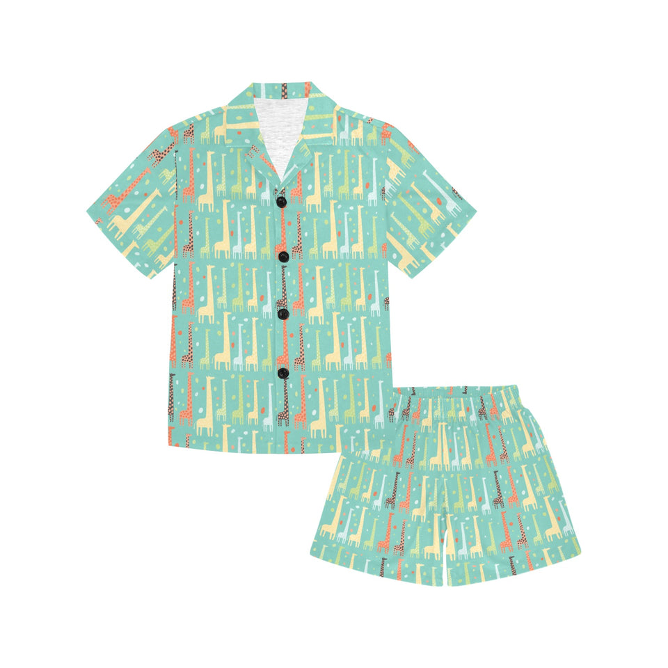 Giraffe Pattern Print Design 01 Kids' Boys' Girls' V-Neck Short Pajama Set