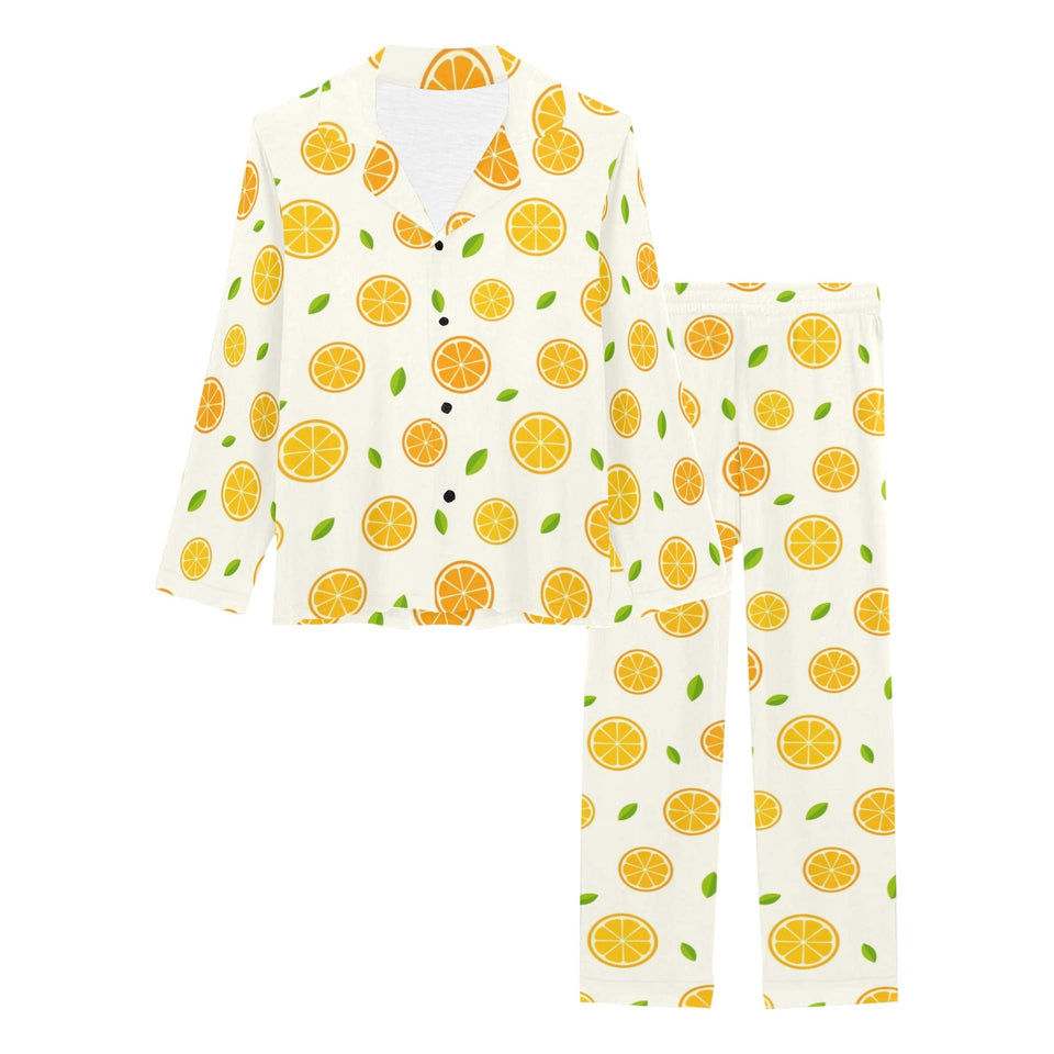 oranges leaves pattern Women's Long Pajama Set