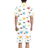 Colorful helicopter pattern Men's V-Neck Short Pajama Set