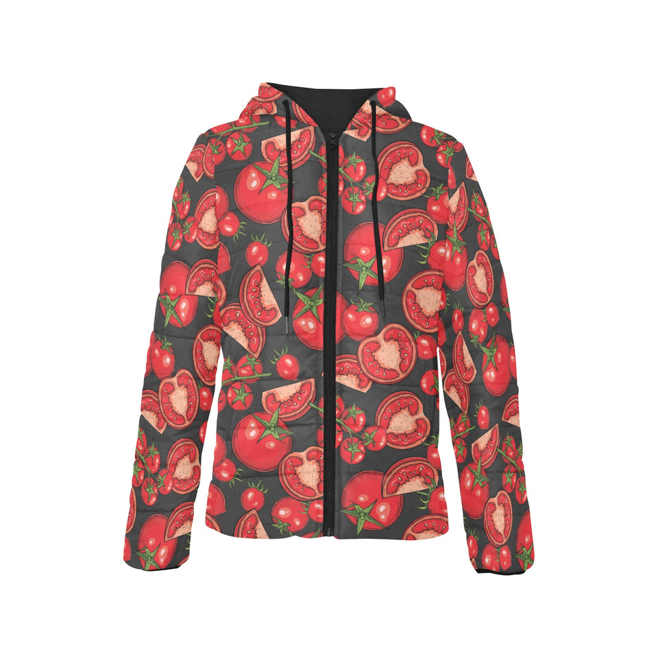 Tomato black background Women's Padded Hooded Jacket