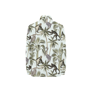 Monkey sloth lemur palm trees pattern Women's Long Sleeve Polo Shirt