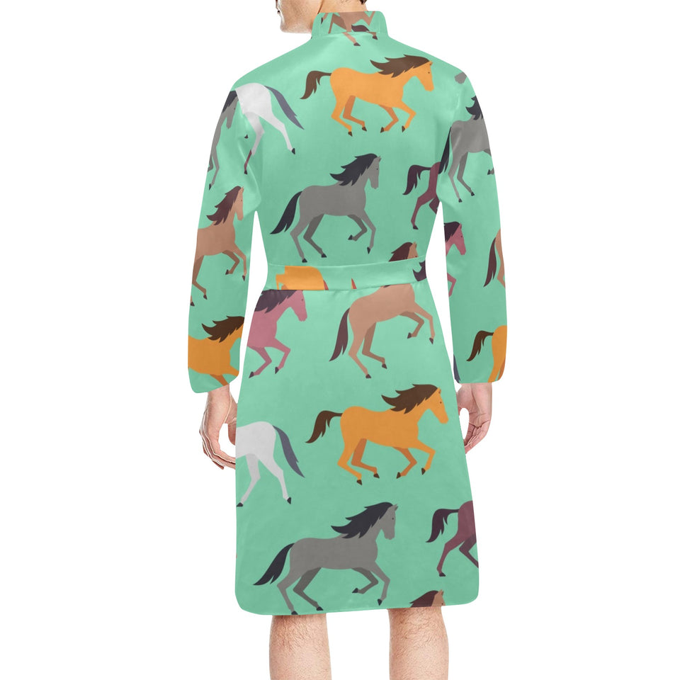 Colorful horses pattern Men's Long Sleeve Belted Night Robe