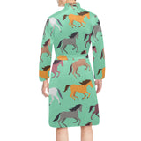 Colorful horses pattern Men's Long Sleeve Belted Night Robe