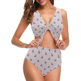 Yorkshire Terrier Pattern Print Design 02 Chest Bowknot High Waisted Bikini Swimsuit