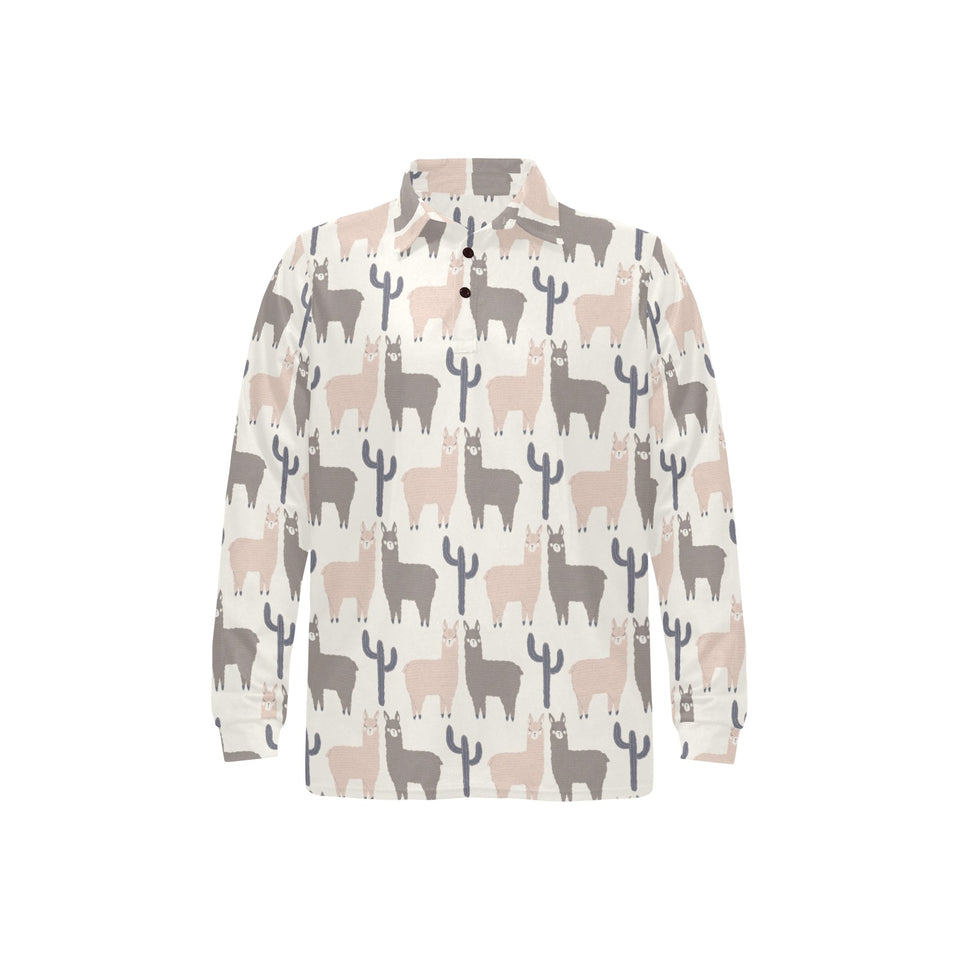 Llama Alpaca pattern Men's Long Sleeve Polo Shirt