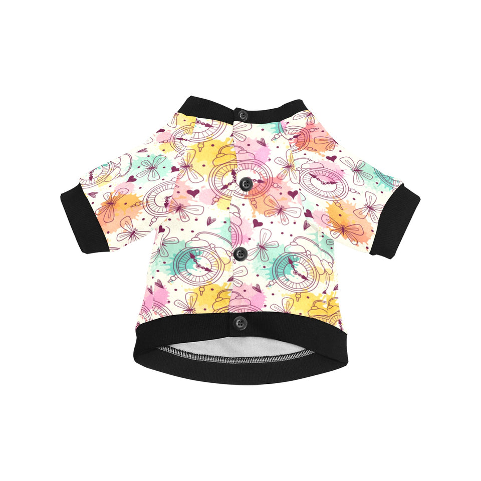 Clock butterfly pattern All Over Print Pet Dog Round Neck Fuzzy Shirt