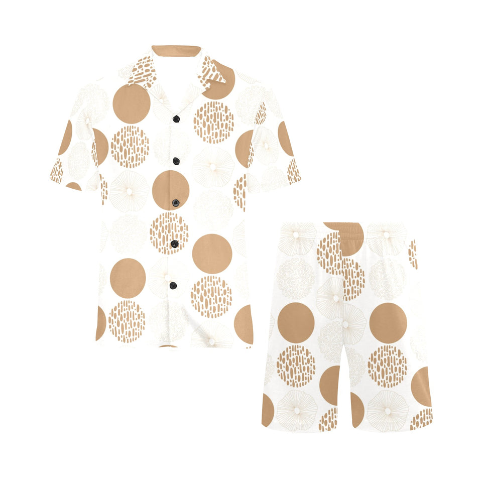 Gold Texture mushroom pattern Men's V-Neck Short Pajama Set