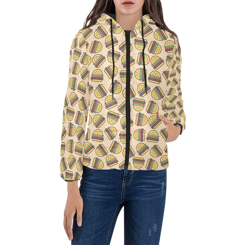 Hamburger Pattern Print Design 01 Women's Padded Hooded Jacket