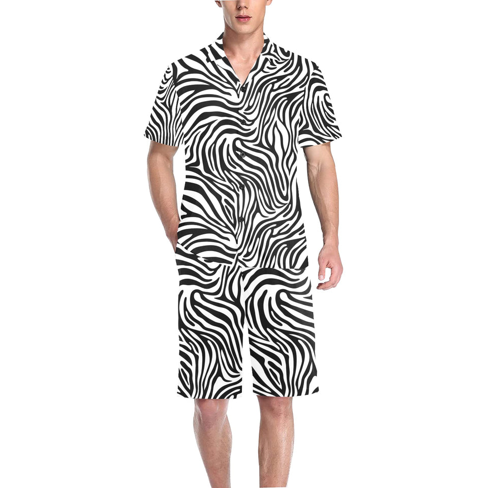 Zebra skin pattern Men's V-Neck Short Pajama Set