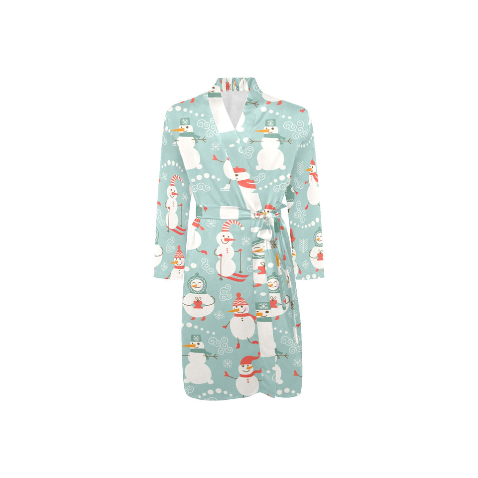Cute snowman pattern Men's Long Sleeve Belted Night Robe