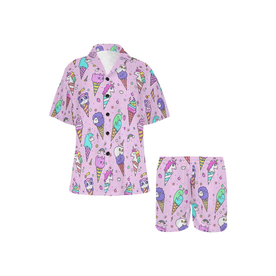 Cute ice cream cone animal pattern Women's V-Neck Short Pajama Set