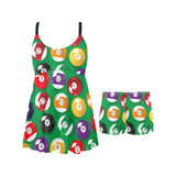 Billiard Ball Pattern Print Design 02 Chest Sexy Pleated Two Piece Swim Dress