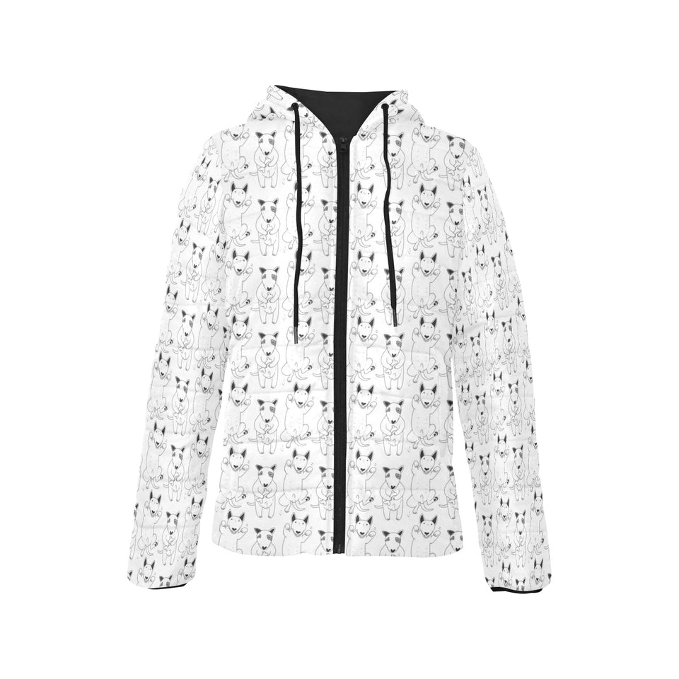 Bull Terrier Pattern Print Design 02 Women's Padded Hooded Jacket
