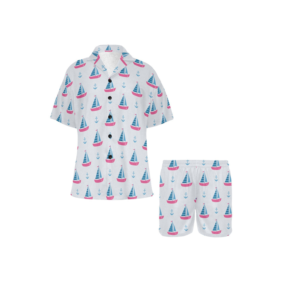 Sailboat anchor pattern Women's V-Neck Short Pajama Set