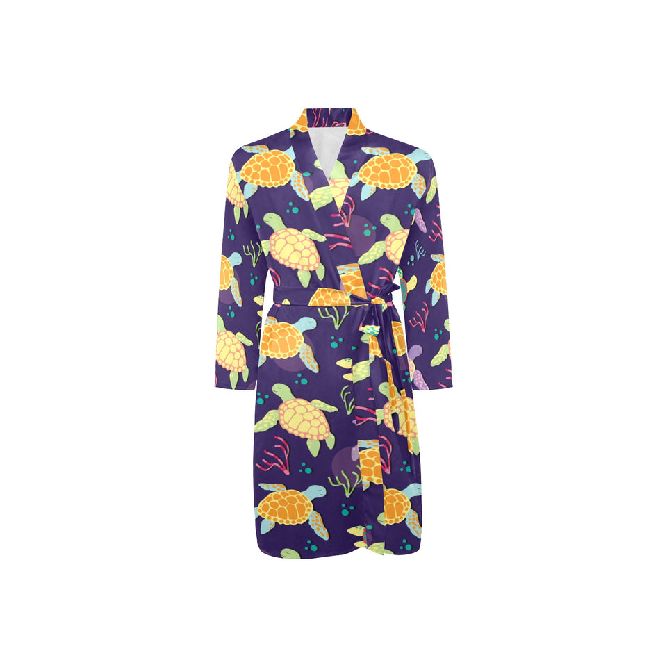 Colorful sea turtle pattern Men's Long Sleeve Belted Night Robe
