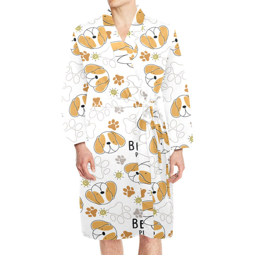 Cute beagle dog pattern background Men's Long Sleeve Belted Night Robe