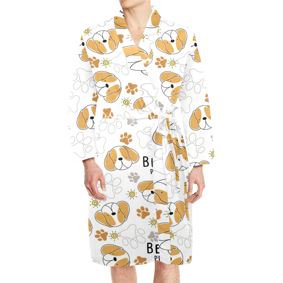 Cute beagle dog pattern background Men's Long Sleeve Belted Night Robe
