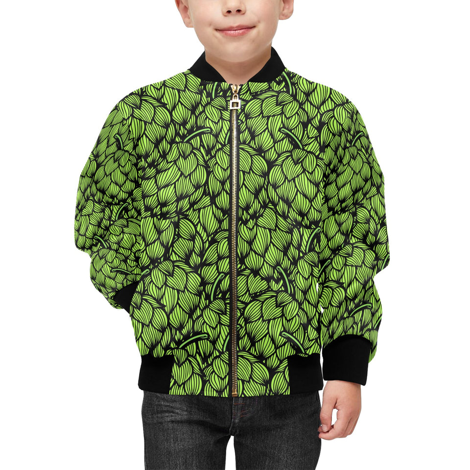 Green hop pattern Kids' Boys' Girls' Bomber Jacket