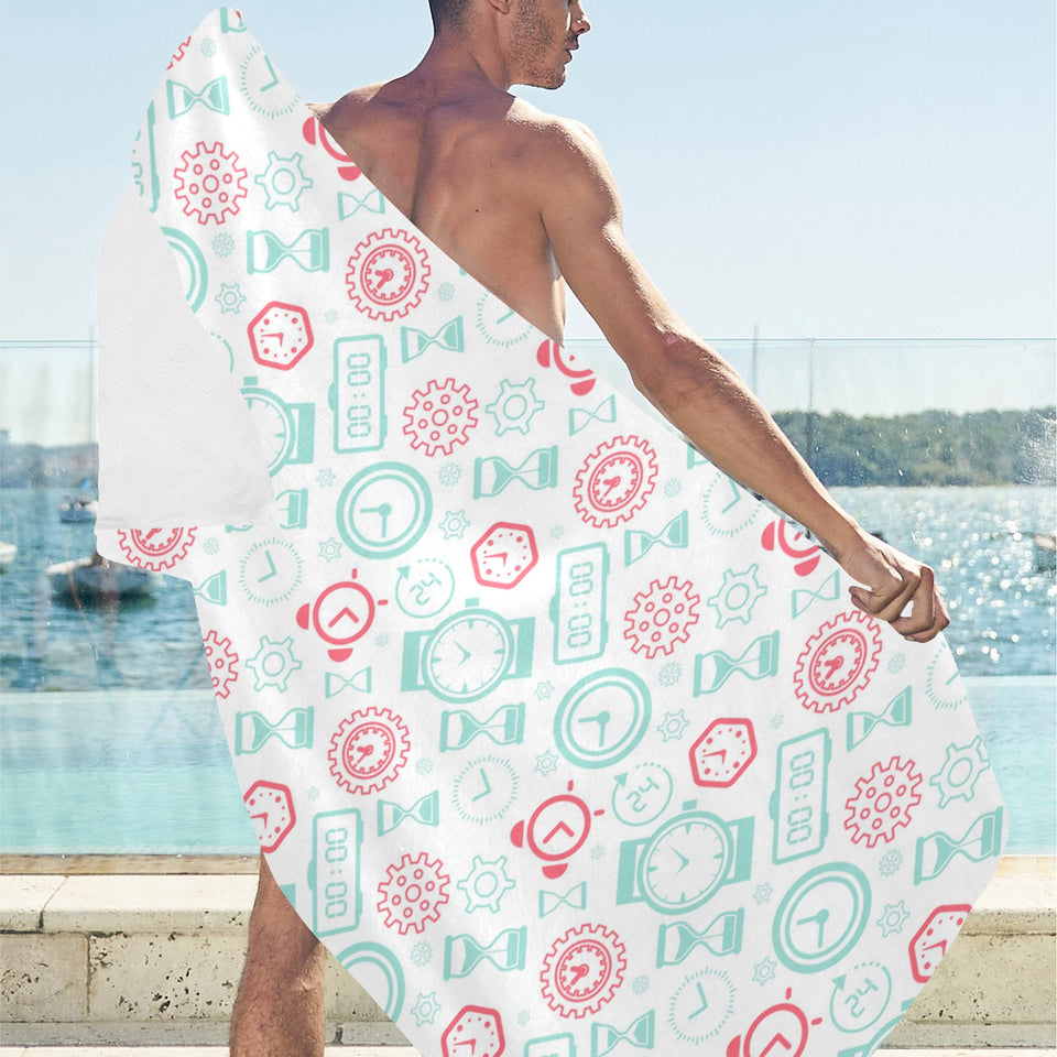 Clock time pattern blackground Beach Towel