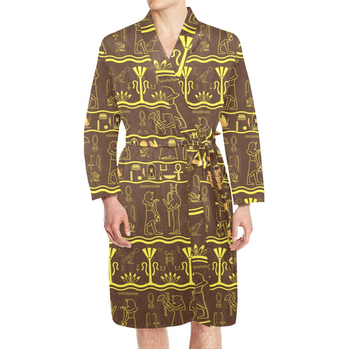 Egypt Hieroglyphics Pattern Print Design 03 Men's Long Sleeve Belted Night Robe