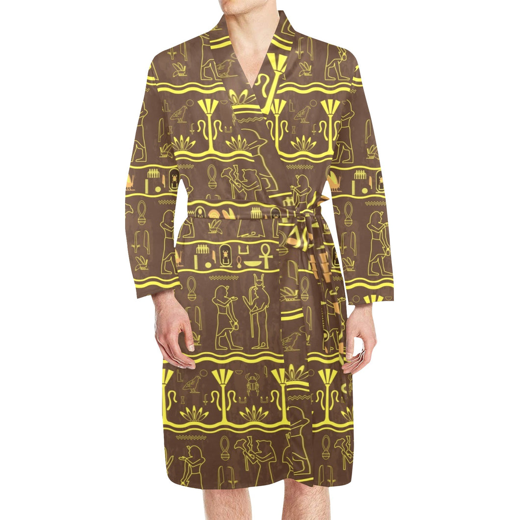 Egypt Hieroglyphics Pattern Print Design 03 Men's Long Sleeve Belted Night Robe