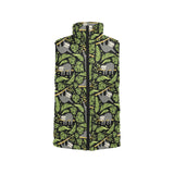 Cute sloths tropical palm leaves black background Women's Padded Vest