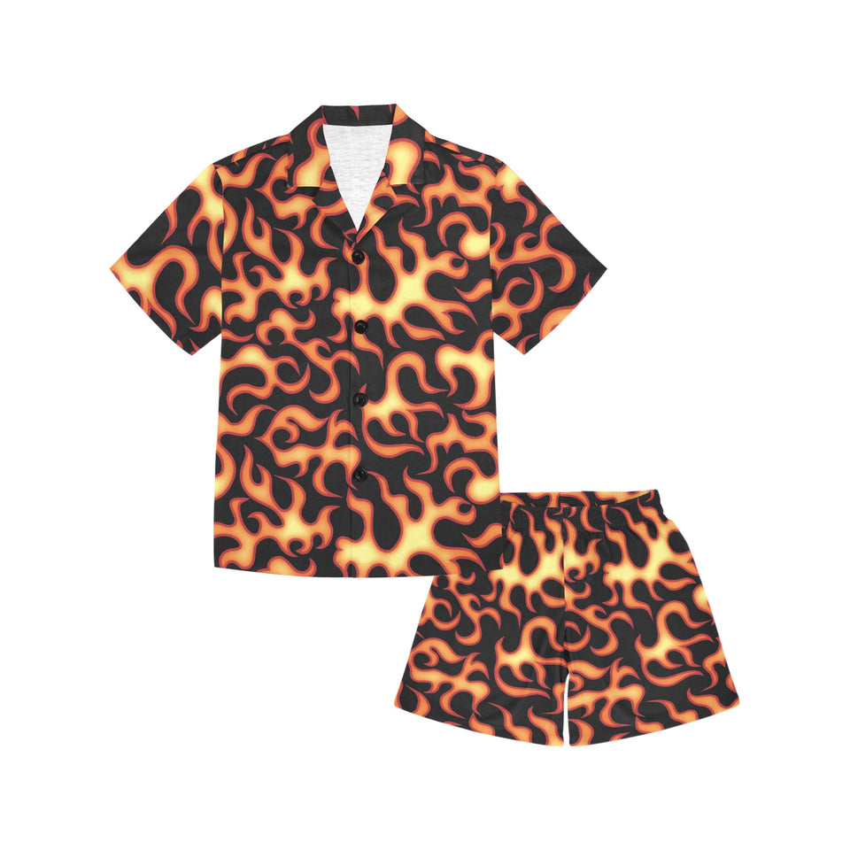 Fire flame dark pattern Kids' Boys' Girls' V-Neck Short Pajama Set