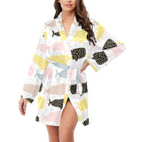 Whale dot pattern Women's Long Sleeve Belted Night Robe