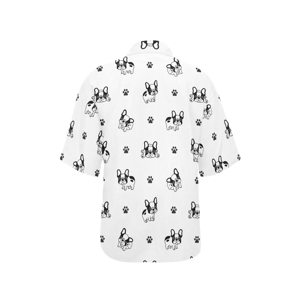 Cute french bulldog paw pattern Women's All Over Print Hawaiian Shirt