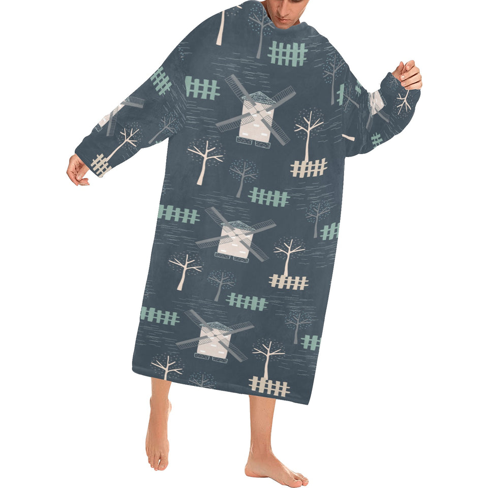 windmill tree pattern Blanket Robe with Sleeves