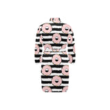 Donuts pink icing striped pattern Men's Long Sleeve Belted Night Robe