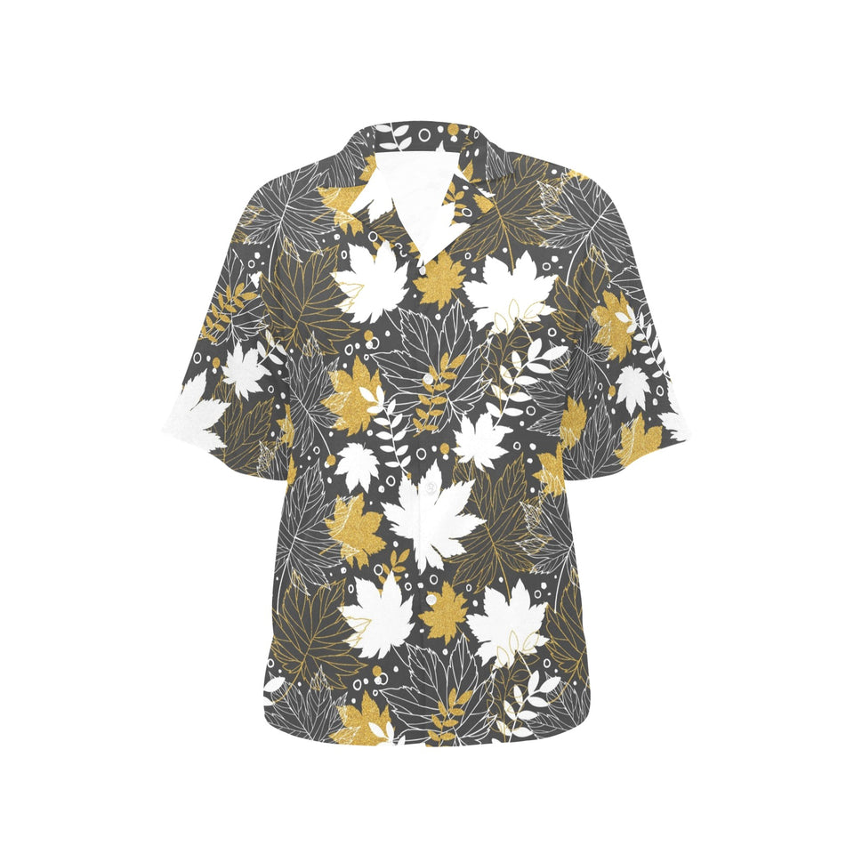 Beautiful gold autumn maple leaf pattern Women's All Over Print Hawaiian Shirt