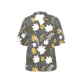 Beautiful gold autumn maple leaf pattern Women's All Over Print Hawaiian Shirt