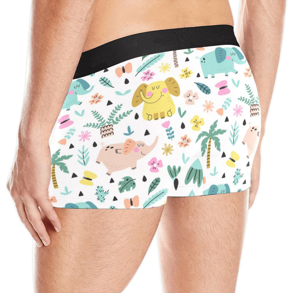 Cute elephants palm tree flower butterfly pattern Men's All Over Print Boxer Briefs Men's Underwear