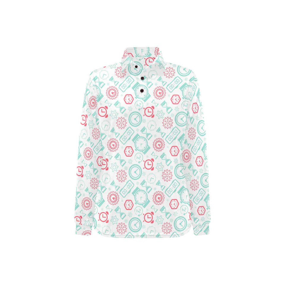 Clock time pattern blackground Women's Long Sleeve Polo Shirt