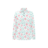 Clock time pattern blackground Women's Long Sleeve Polo Shirt