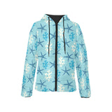 Blue starfish coral reef pattern Women's Padded Hooded Jacket