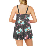 Camera Pattern Print Design 04 Chest Sexy Pleated Two Piece Swim Dress