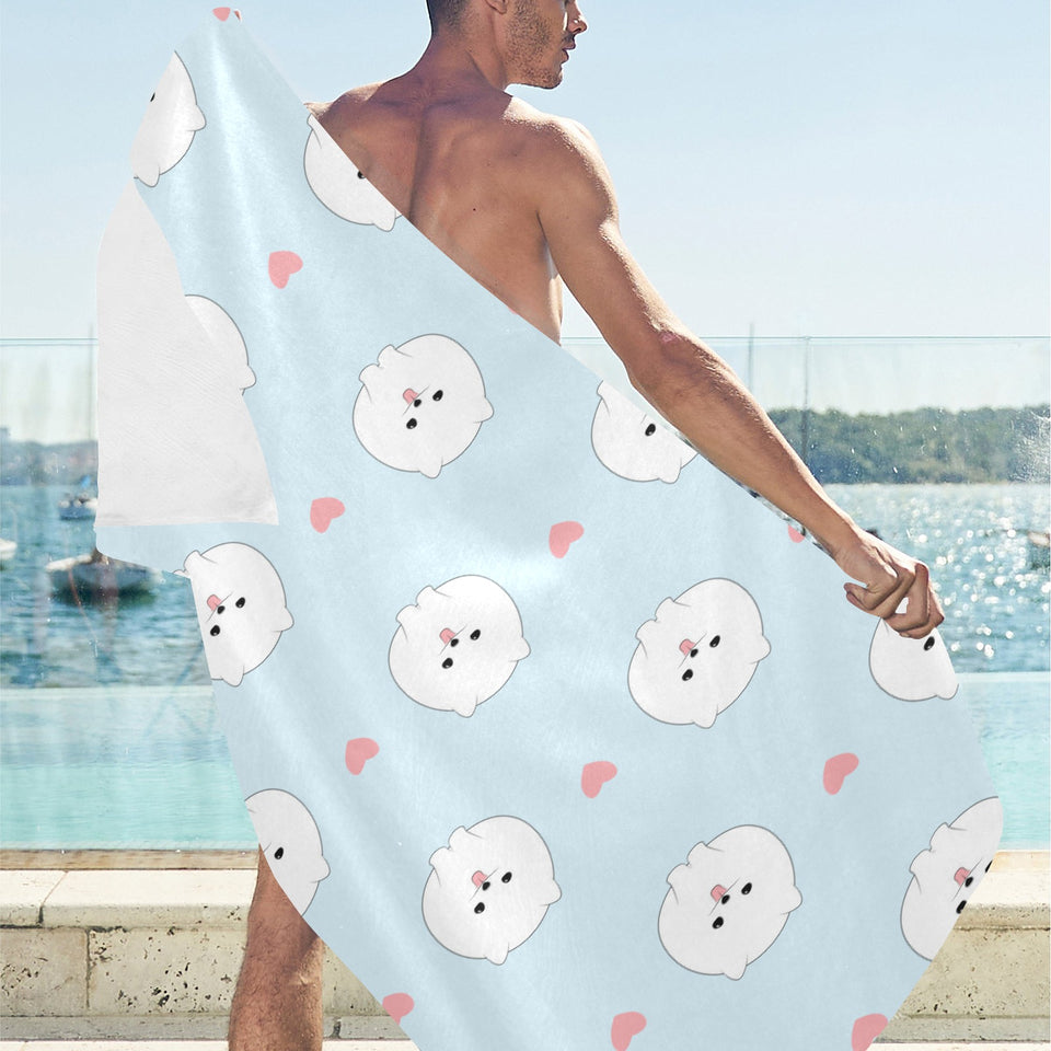 White cute pomeranian pattern Beach Towel