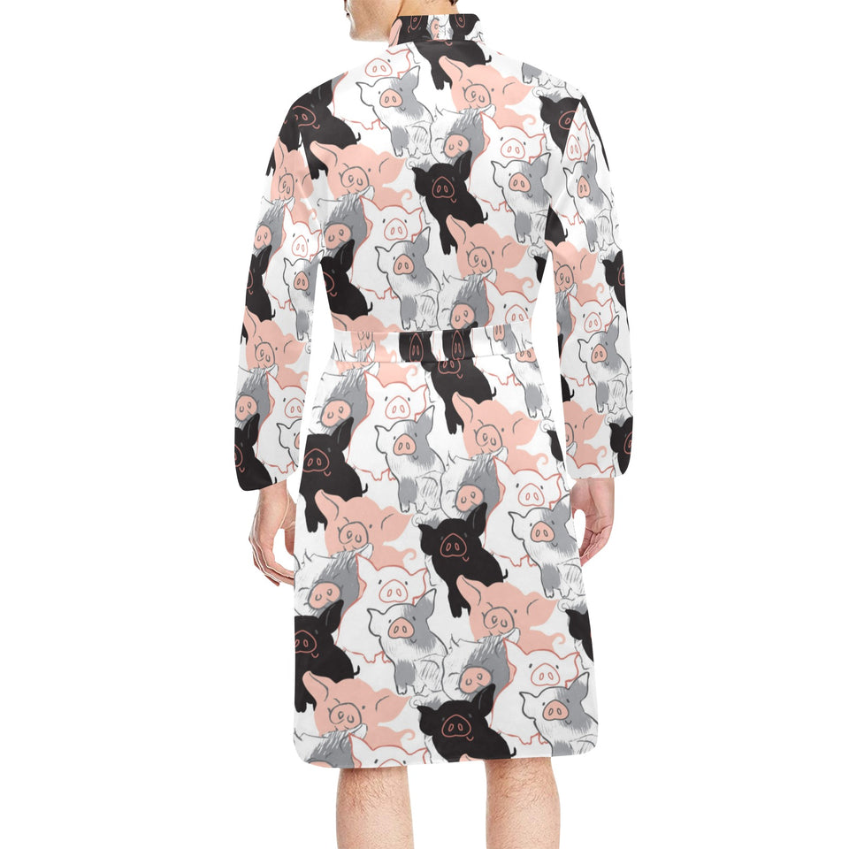 Pig Pattern Print Design 05 Men's Long Sleeve Belted Night Robe